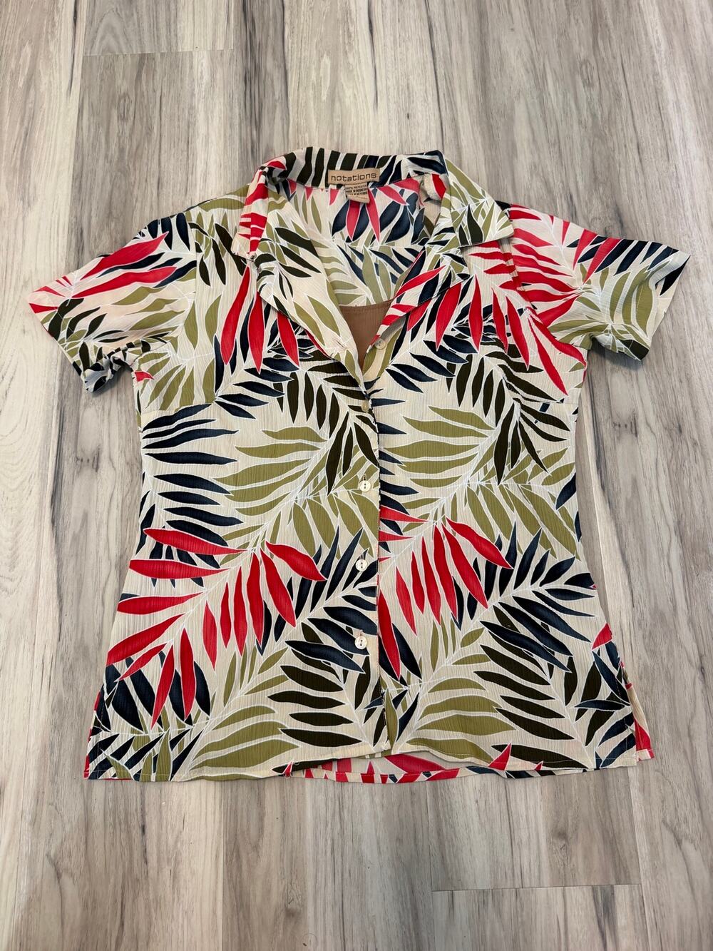 Notations 2 In 1 Women’s Button Front Tropocal Print Blouse Tank Size Small